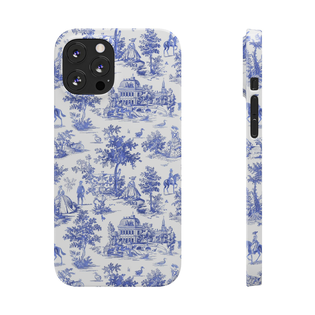 Slim Blue Vintage French Toile Cute Phone Cases for Iphone 16 Pro Max | iPhone 15 Case | iPhone 15 Pro Max Case, Iphone 14, Iphone 14 Pro Max, Iphone 13 12 11 8 7 - Studio40ParkLane