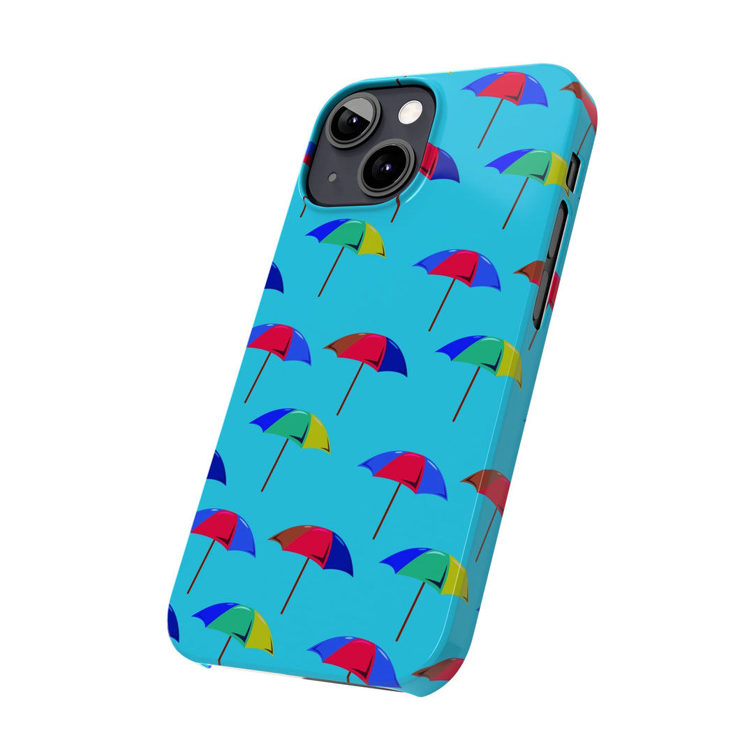Slim Cute Phone Cases for Iphone - | iPhone 15 Case | iPhone 15 Pro Max Case, Iphone 14 Case, Iphone 14 Pro Max, Iphone 13, Colorful Beach Parasol Blue - Studio40ParkLane