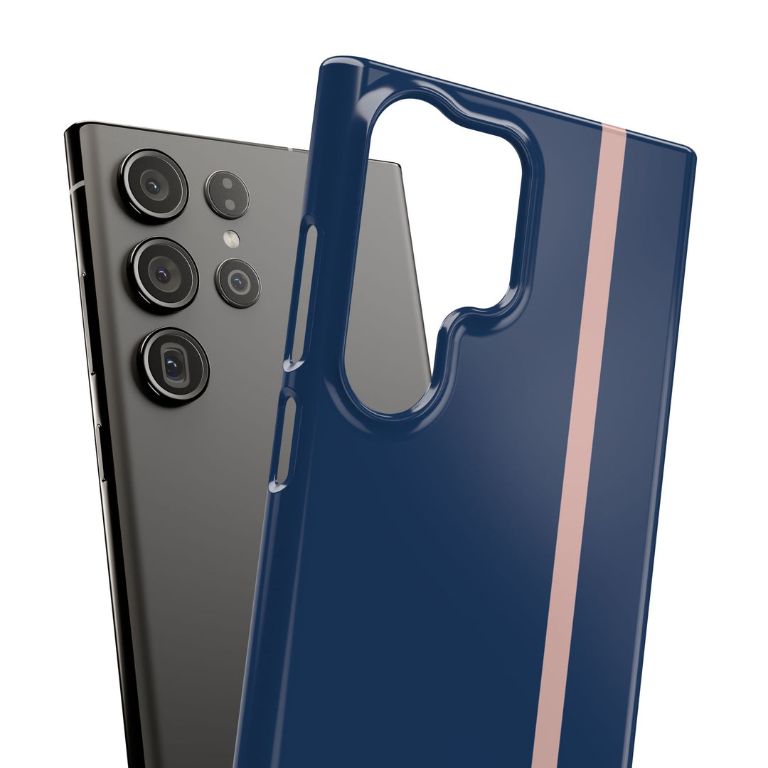 Sleek Navy Blue Pink Stripe Snap Phone Case for iPhone 18 17 16 15 14 13 Pro Max, Samsung Galaxy S26 S25 Ultra Lightweight Cute Phone Case - Studio40ParkLane