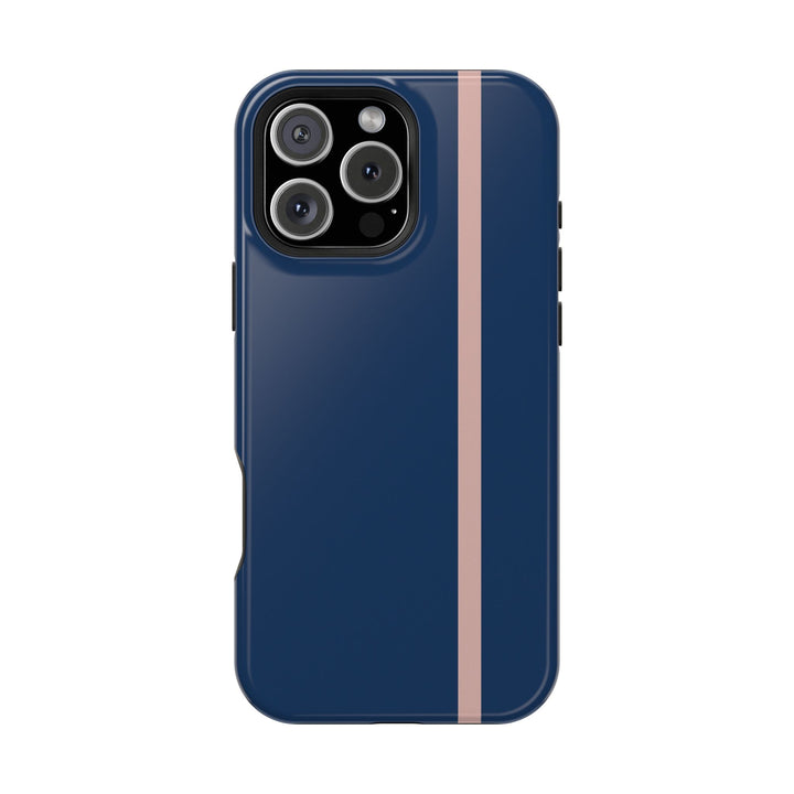 MagSafe Navy Blue Blush Pink Stripe Tough Phone Case iPhone 18 17 16 15 14 13 Pro Max Samsung Galaxy S26 Dual Layer Modern Luxury Cover - Studio40ParkLane