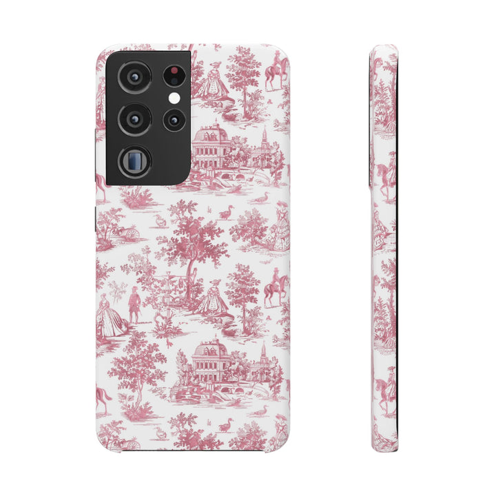 Sleek Snap Pink French Toile Cute Phone Case for iPhone 16 15 14 13 12 11 X Xs Max Xr Pro Plus Samsung Galaxy S24 S23 S22 S21 S20 Note Ultra