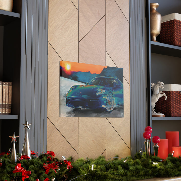 Porsche Wall Art on Canvas Print Gallery Wrapped - Gorgeous Porsche 911 Carrera Wall Art - Set in the mountains with a Sunset - Home Decor - Studio40ParkLane