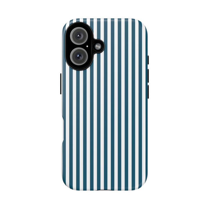 Tough Premium Teal Blue Stripes Phone Case Gift for Her - For Apple iPhone 16 Pro Max 16e iPhone 15 Pro iPhone Iphone 14 Plus 13 Pro 12 SE XR - Studio40ParkLane