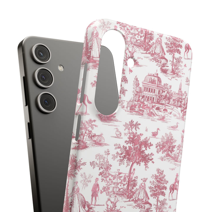 Sleek Snap Pink French Toile Cute Phone Case for iPhone 16 15 14 13 12 11 X Xs Max Xr Pro Plus Samsung Galaxy S24 S23 S22 S21 S20 Note Ultra