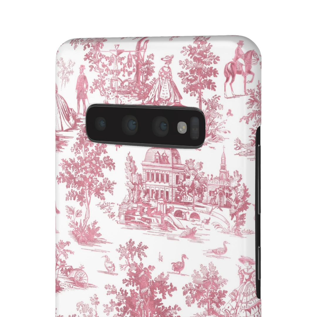 Sleek Snap Pink French Toile Cute Phone Case for iPhone 16 15 14 13 12 11 X Xs Max Xr Pro Plus Samsung Galaxy S24 S23 S22 S21 S20 Note Ultra