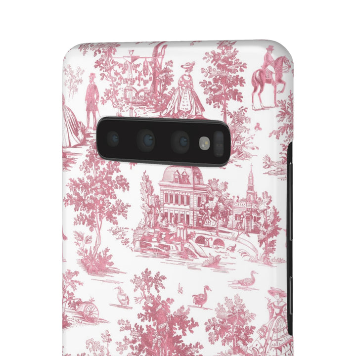 Sleek Snap Pink French Toile Cute Phone Case for iPhone 16 15 14 13 12 11 X Xs Max Xr Pro Plus Samsung Galaxy S24 S23 S22 S21 S20 Note Ultra