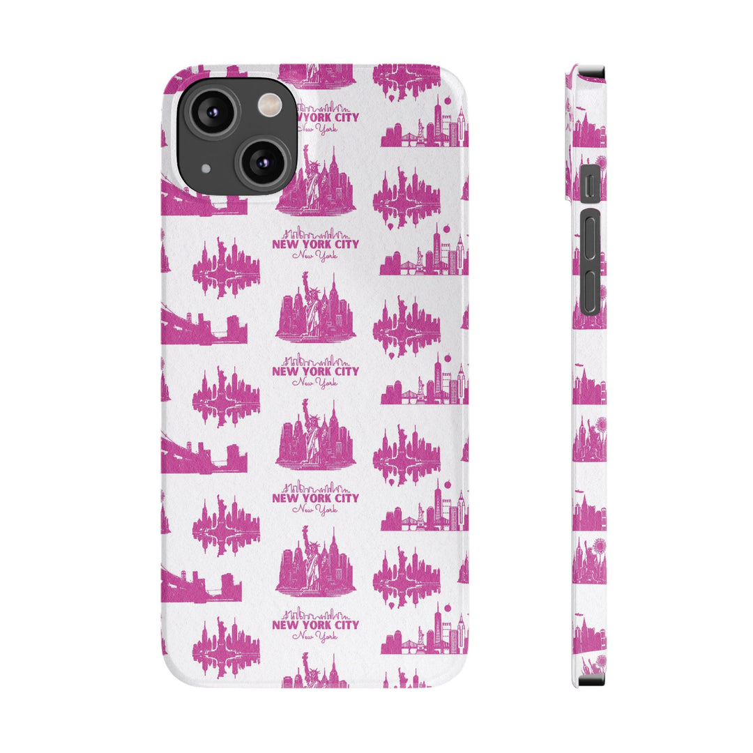 Slim New York Skyline Pink Collage Coquette Gift for Her Cute Phone Cases for Iphone 16 Pro Max | iPhone 15 Case | iPhone 15 Pro Max Case, Iphone 14, Iphone 14 Pro Max, Iphone 13 12 11 8 7 - Studio40ParkLane