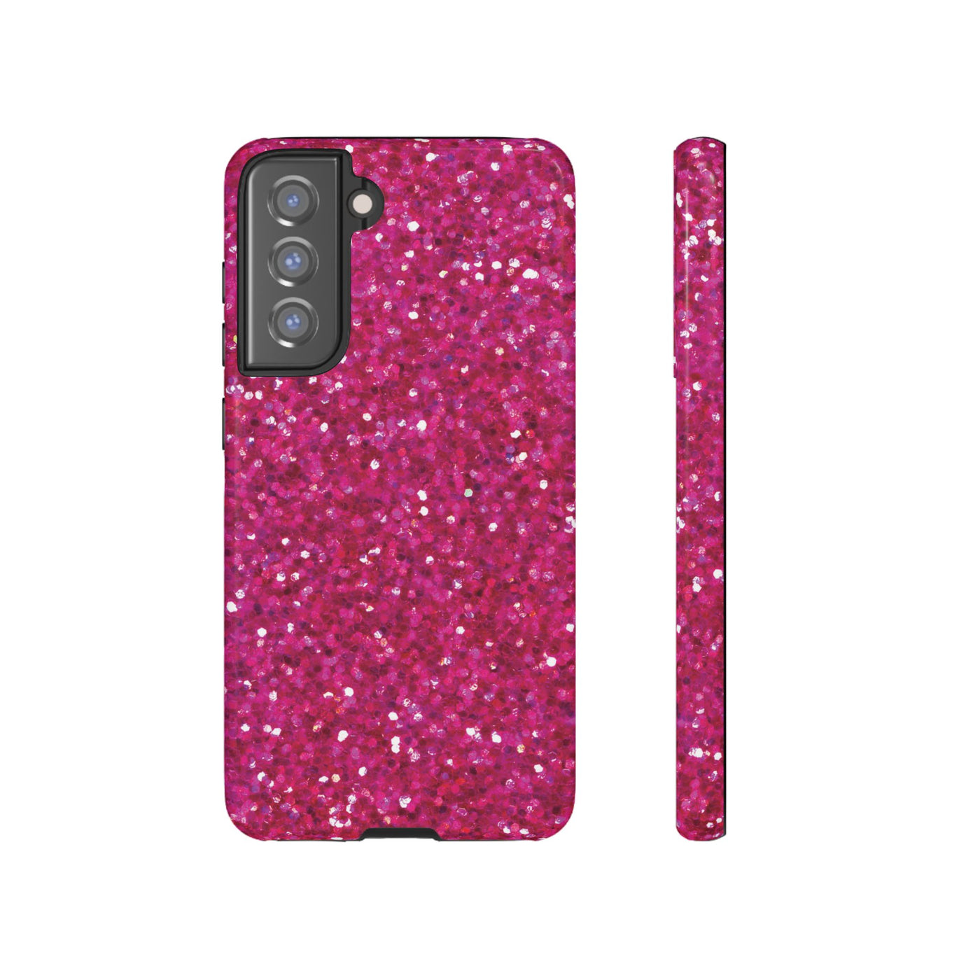 Chic Pink Faux Play on Glitter Effect Cute Phone Case, for IPhone 16 pro Max | Iphone 15, Iphone 14, IPhone 13 Case, 11 8 7, Samsung Galaxy S24, S23, S22, S21, 2 Layer Protection