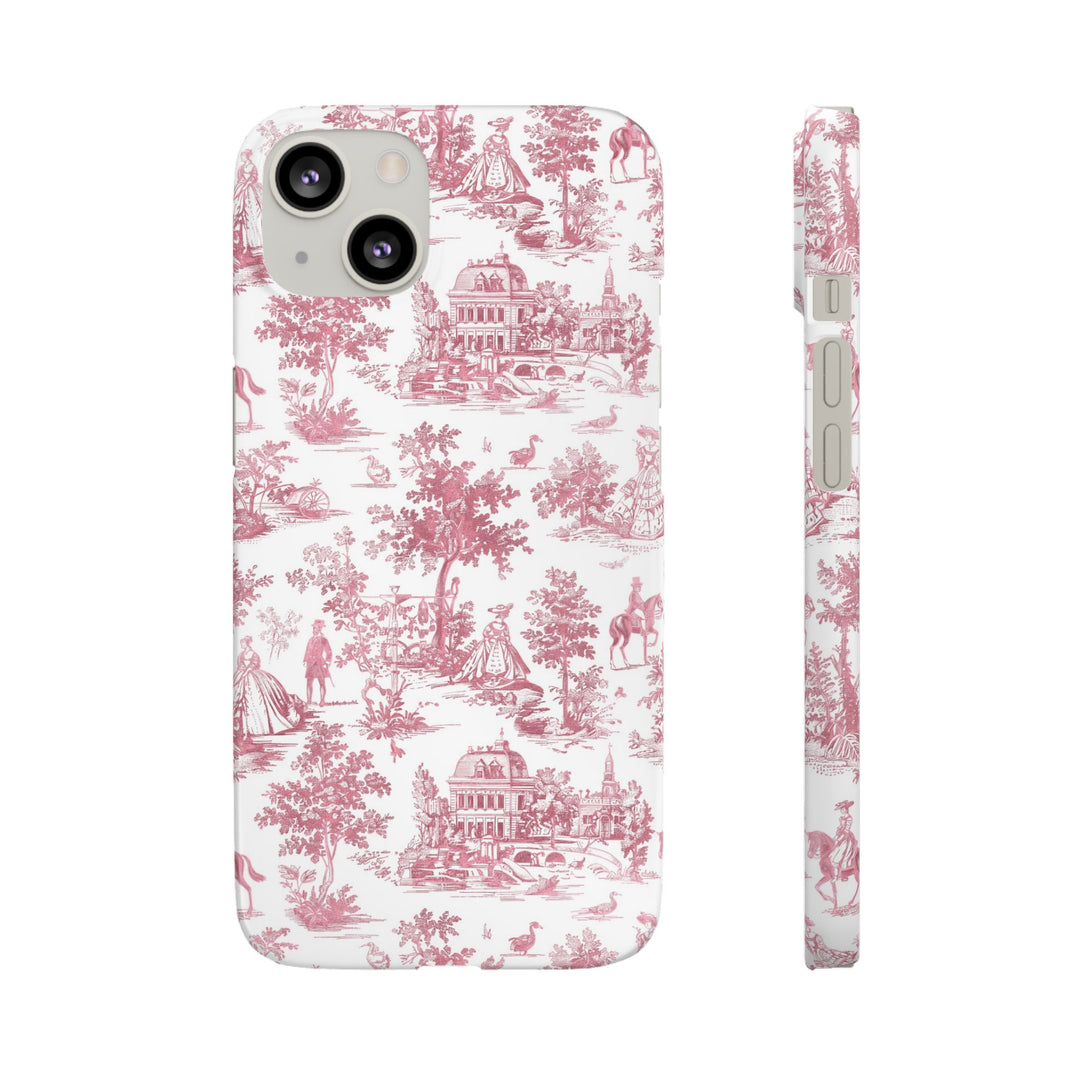 Sleek Snap Pink French Toile Cute Phone Case for iPhone 16 15 14 13 12 11 X Xs Max Xr Pro Plus Samsung Galaxy S24 S23 S22 S21 S20 Note Ultra