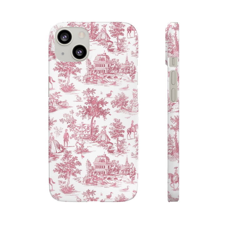 Sleek Snap Pink French Toile Cute Phone Case for iPhone 16 15 14 13 12 11 X Xs Max Xr Pro Plus Samsung Galaxy S24 S23 S22 S21 S20 Note Ultra