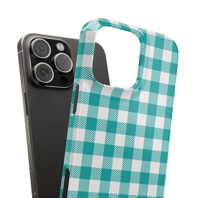 Slim Turquoise Gingham Gift for Her Cute Phone Cases for Iphone 16 Pro Max | iPhone 15 Case | iPhone 15 Pro Max Case, Iphone 14, 13, 12, 11, 10, 8, 7