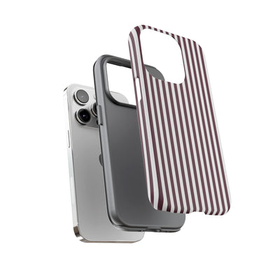 Tough Premium Burgundy Stripes Phone Case Gift for Her - For Apple iPhone 16 Pro Max 16e iPhone 15 Pro iPhone Iphone 14 Plus 13 Pro 12 SE XR - Studio40ParkLane