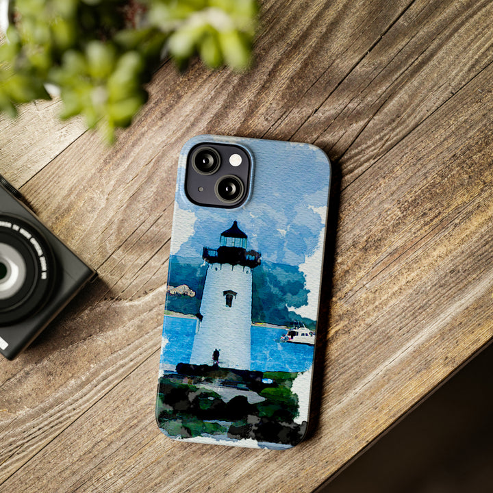 Slim Cute Phone Cases for Iphone - | iPhone 15 Case | iPhone 15 Pro Max Case, Iphone 14 Case, Iphone 14 Pro Max, Iphone 13, Beach Lighthouse Blue - Studio40ParkLane