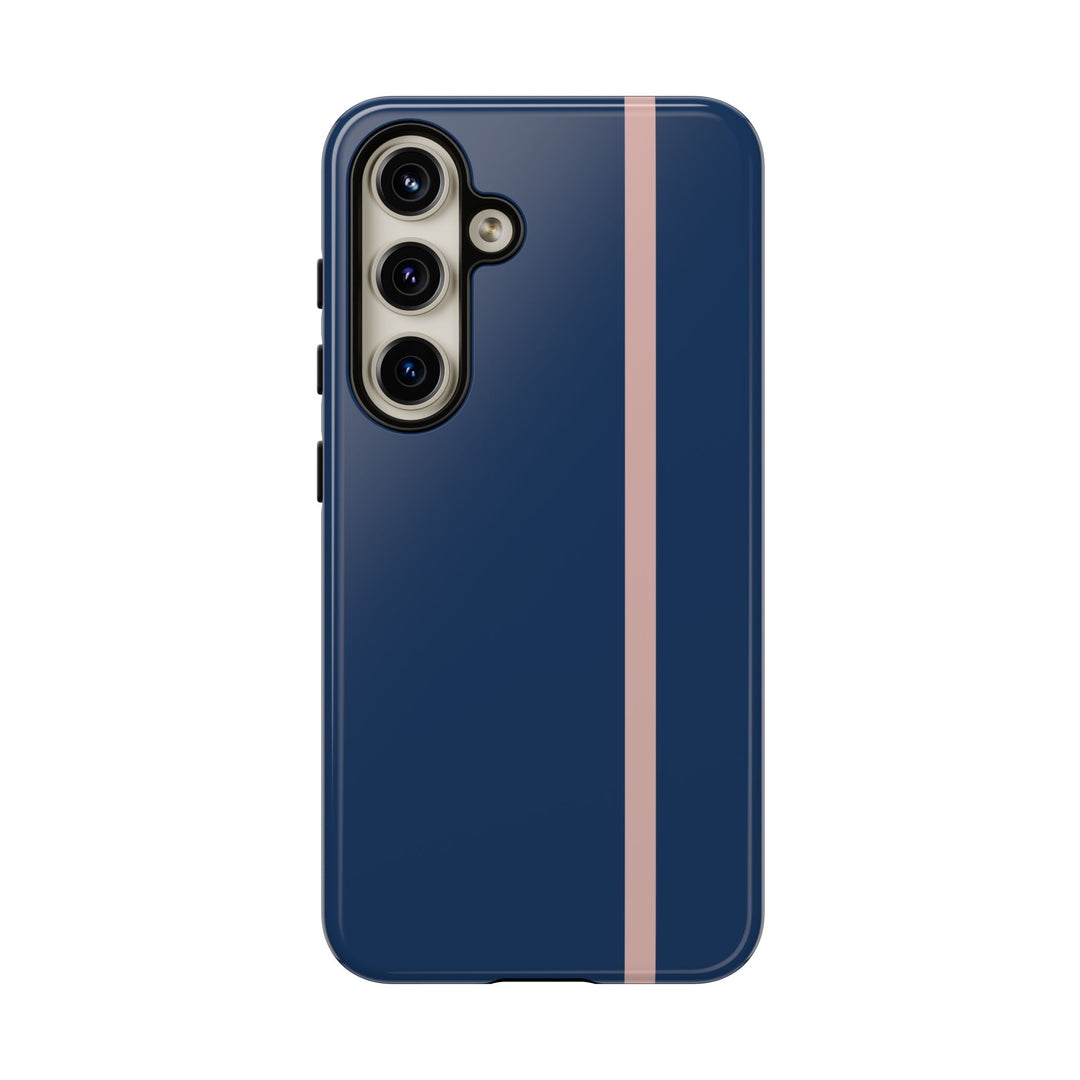 Tough Phone Case Navy Blue Orange Stripe iPhone 18 17 16 15 14 13 12 Pro Max Plus, Samsung Galaxy S26 S25 S24 Ultra Cute Preppy Sport - Studio40ParkLane