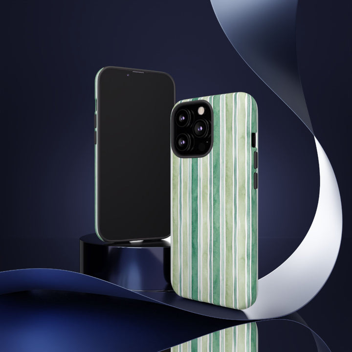 Aesthetic Tough Green Watercolor Stripes Premium Phone Case - For iPhone 17 Pro Max iPhone 16 Pro iPhone 15 Iphone 14 Plus 13 Pro 12 11 10 - Studio40ParkLane
