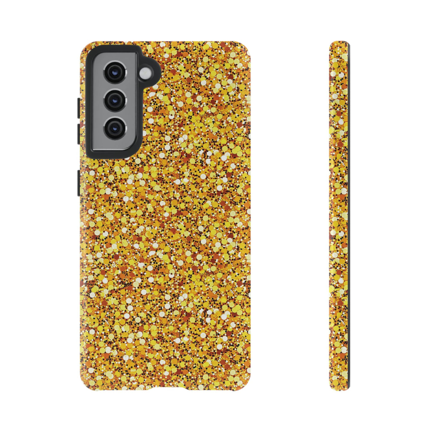 Chic Gold Faux Play on Glitter Effect Cute Phone Case, for IPhone 16 pro Max | Iphone 15, Iphone 14, IPhone 13 Case, 11 8 7, Samsung Galaxy S24, S23, S22, S21, 2 Layer Protection