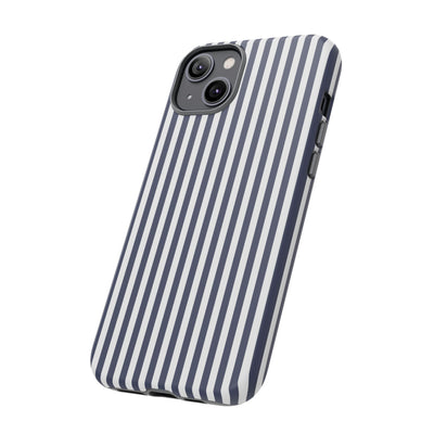 Tough Premium Navy Blue Stripes Phone Case Gift for Her - For Apple iPhone 16 Pro Max 16e iPhone 15 Pro iPhone Iphone 14 Plus 13 Pro 12 SE XR - Studio40ParkLane