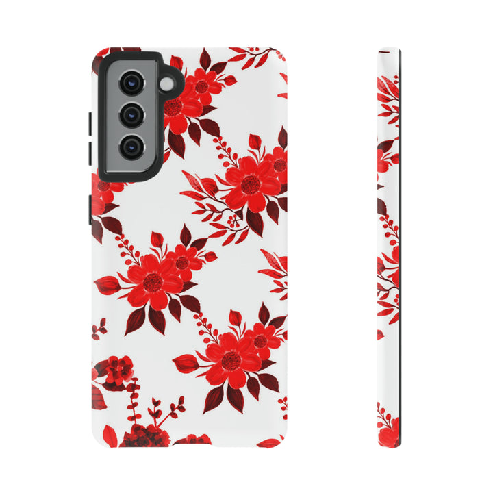 Cute Samsung Phone Case | Aesthetic Samsung Phone Case | Galaxy S23, S22, S21, S20 | Red White Flowers, Protective Phone Case - Studio40ParkLane