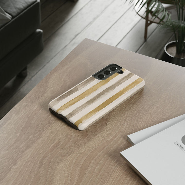Tough Cute Brown Beige Stripes Phone Case, for IPhone 17 Pro Max | Iphone 17 Air, Iphone 16, IPhone 15, 14 13 12, Samsung Galaxy S26, S25, S24, S23 - Studio40ParkLane
