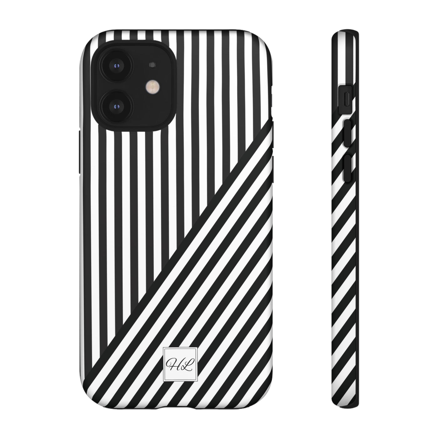 Custom Personalized Aesthetic Stripes Black White Tough Phone Case - For iPhone 17 Pro Max iPhone 16 Pro iPhone 15 Iphone 14 Plus 13 12 11 - Studio40ParkLane