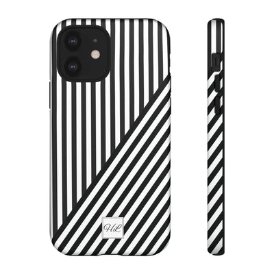 Custom Personalized Aesthetic Stripes Black White Tough Phone Case - For iPhone 17 Pro Max iPhone 16 Pro iPhone 15 Iphone 14 Plus 13 12 11 - Studio40ParkLane