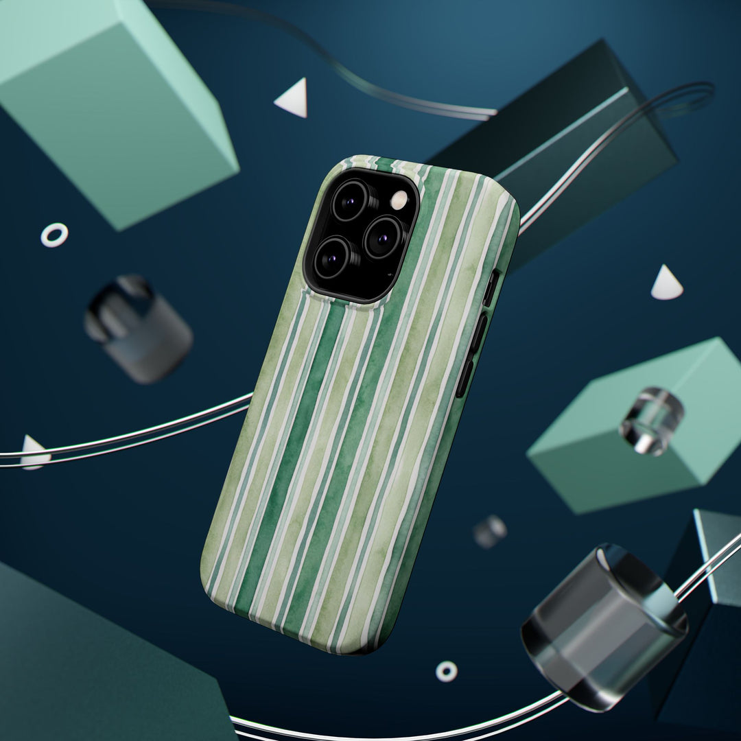 Aesthetic Tough Magsafe Green Stripes Watercolor Phone Case - For iPhone 17 Pro Max iPhone 16 Pro iPhone 15 Iphone 14 Plus 13 Pro 12 11 10 - Studio40ParkLane