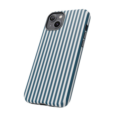Tough Premium Teal Blue Stripes Phone Case Gift for Her - For Apple iPhone 16 Pro Max 16e iPhone 15 Pro iPhone Iphone 14 Plus 13 Pro 12 SE XR - Studio40ParkLane