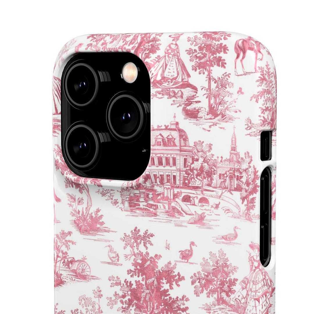 Sleek Snap Pink French Toile Cute Phone Case for iPhone 16 15 14 13 12 11 X Xs Max Xr Pro Plus Samsung Galaxy S24 S23 S22 S21 S20 Note Ultra