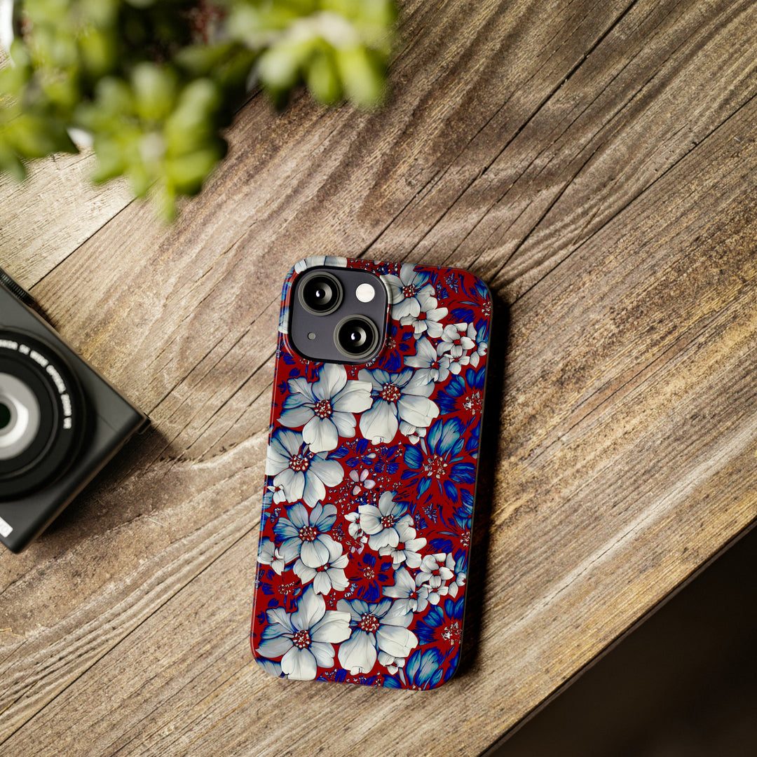 Slim Cute Phone Cases for Iphone - | iPhone 15 Case | iPhone 15 Pro Max Case, Iphone 14 Case, Iphone 14 Pro Max, Iphone 13, Red Blue Flowers - Studio40ParkLane