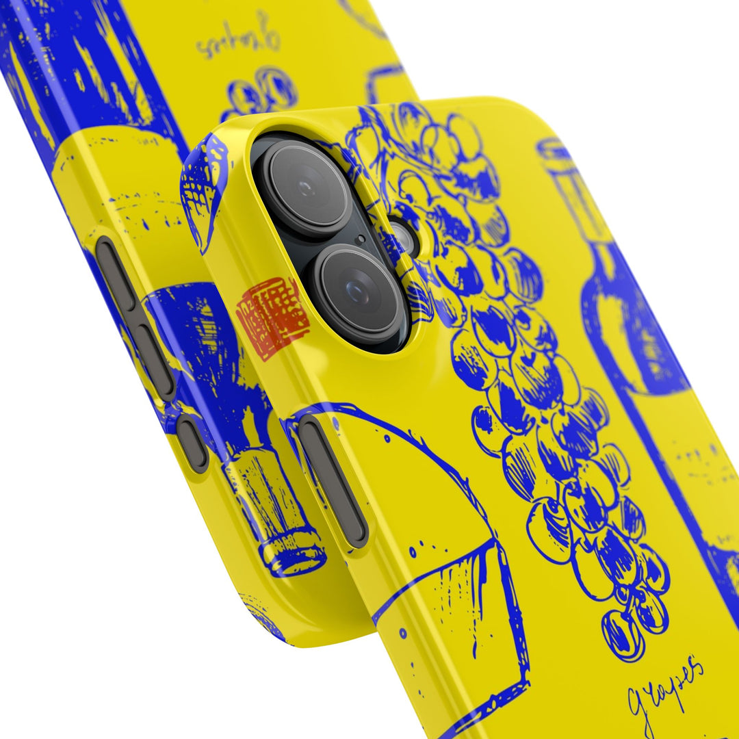 Slim Cute Phone Cases for Iphone | iPhone 15 Case | iPhone 15 Pro Max Case, Iphone 14, Iphone 14 Pro Max, Iphone 13, French Food Wine Yellow Blue - Studio40ParkLane