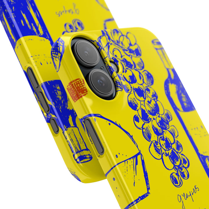 Slim Cute Phone Cases for Iphone | iPhone 15 Case | iPhone 15 Pro Max Case, Iphone 14, Iphone 14 Pro Max, Iphone 13, French Food Wine Yellow Blue - Studio40ParkLane
