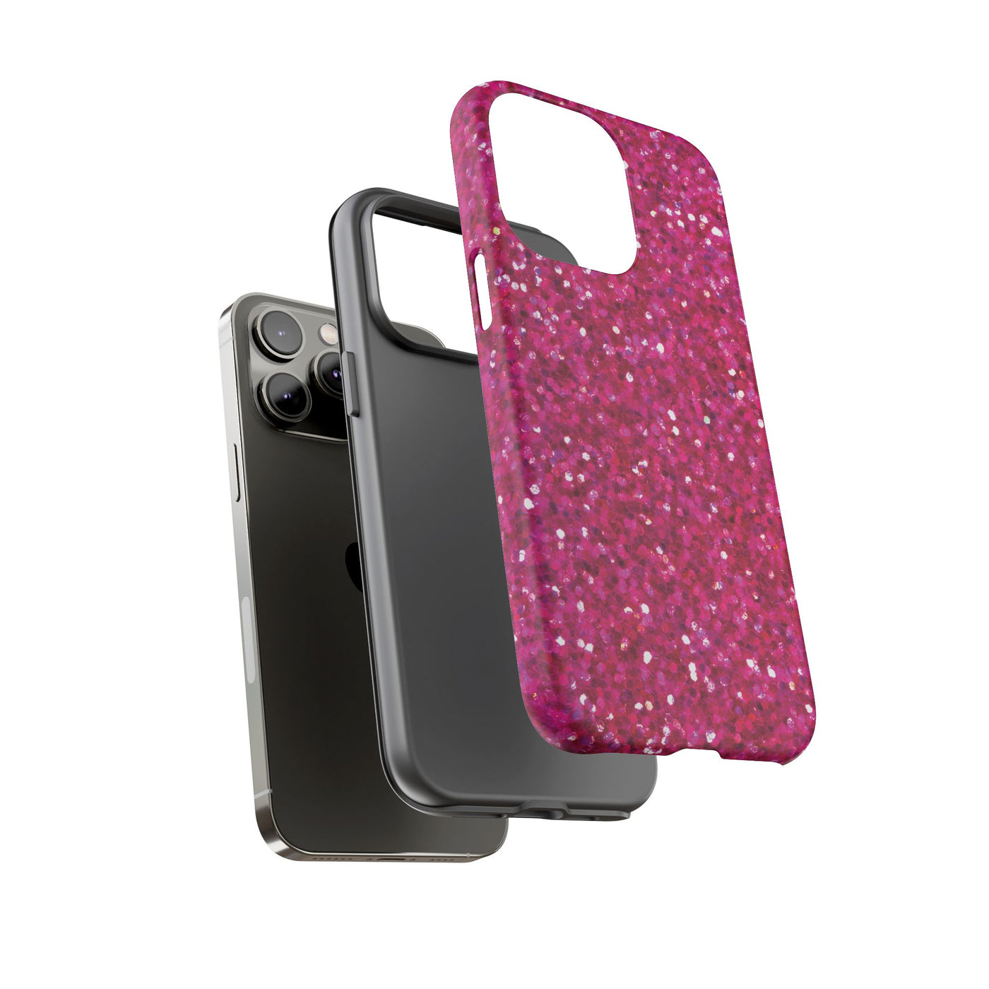 Chic Pink Faux Play on Glitter Effect Cute Phone Case, for IPhone 16 pro Max | Iphone 15, Iphone 14, IPhone 13 Case, 11 8 7, Samsung Galaxy S24, S23, S22, S21, 2 Layer Protection