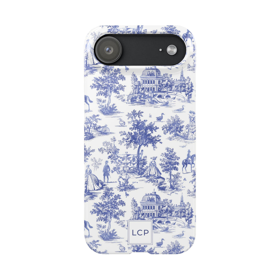 Slim Personalized Slim Blue Vintage French Toile Cute Phone Cases for Iphone 16 Pro Max | iPhone 15 Case | iPhone 15 Pro Max Case, Iphone 14, Iphone 14 Pro Max, Iphone 13 12 11 8 7 - Studio40ParkLane