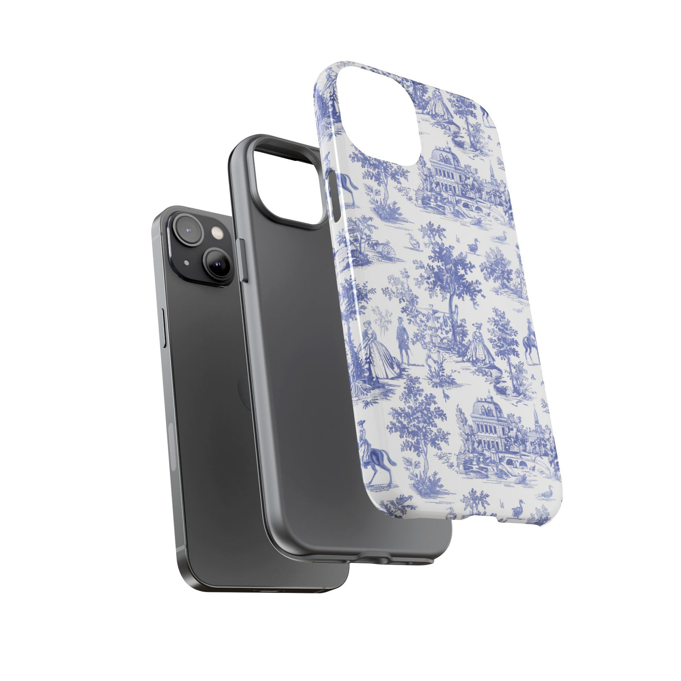 Premium Tough Blue French Toile Gift for Her Cute Phone Cases for Samsung and Iphone, 16, 15, 14, S24, S23, S22, S21, S20, Plus, Ultra, Pro