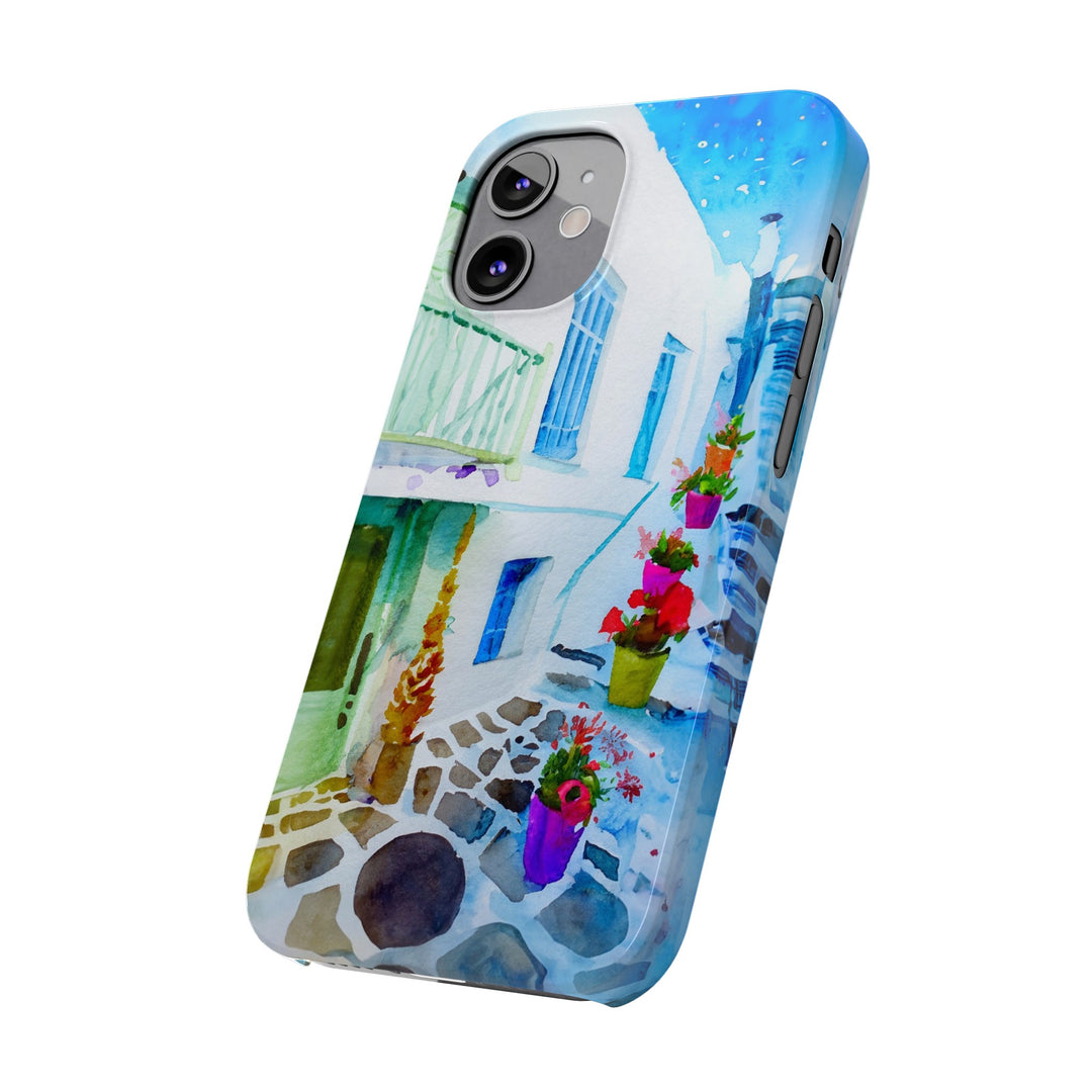 Slim Cute Phone Cases for Iphone | iPhone 15 Case | iPhone 15 Pro Max Case, Iphone 14, Iphone 14 Pro Max, Iphone 13, Colorful Greek Alley Watercolor - Studio40ParkLane