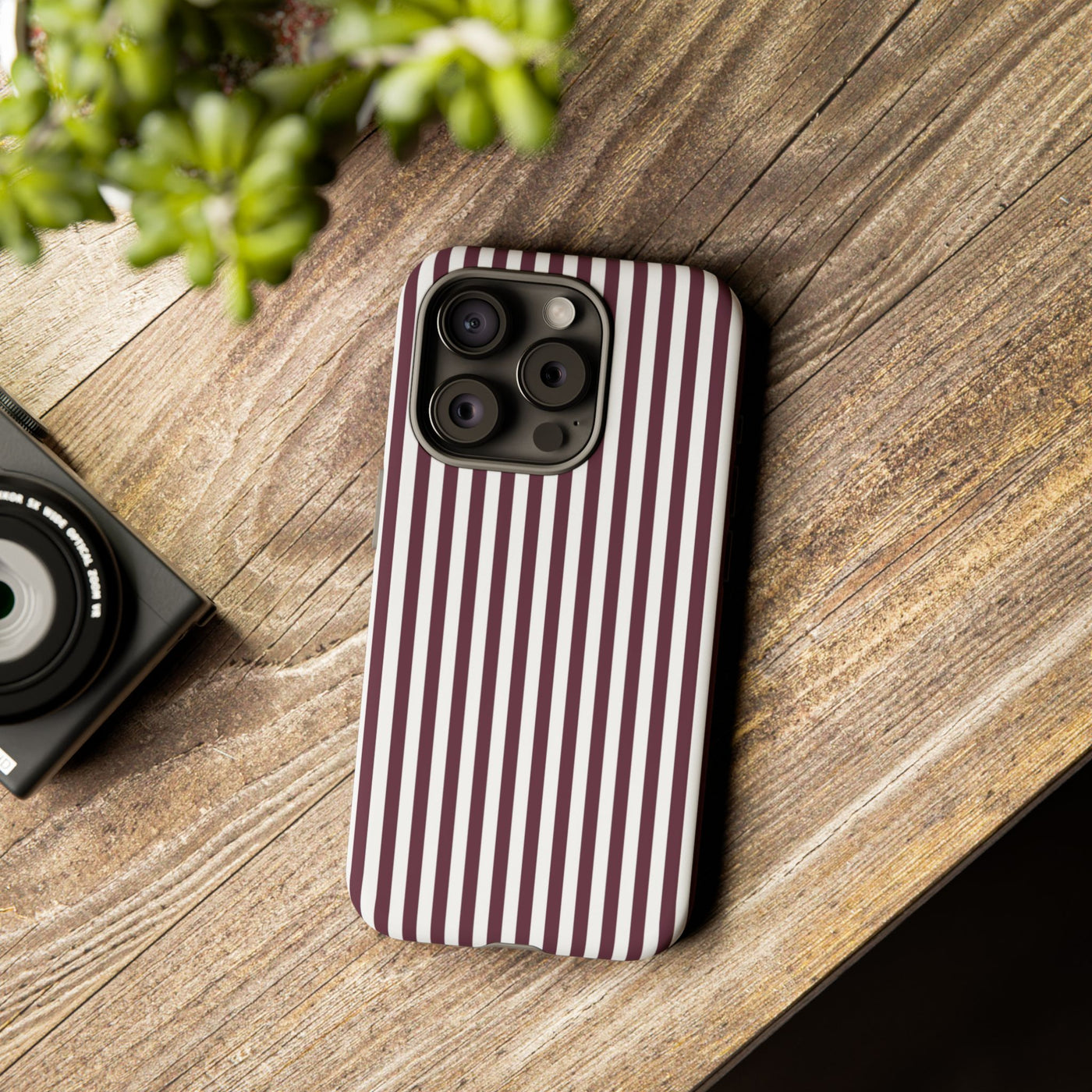 Tough Premium Burgundy Stripes Phone Case Gift for Her - For Apple iPhone 16 Pro Max 16e iPhone 15 Pro iPhone Iphone 14 Plus 13 Pro 12 SE XR - Studio40ParkLane