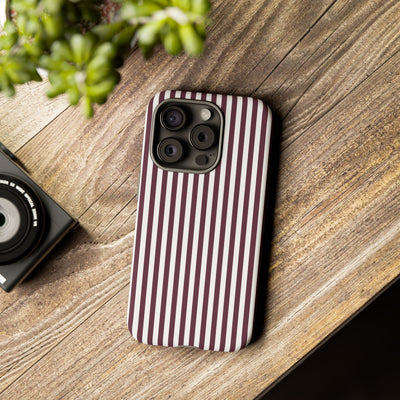 Tough Premium Burgundy Stripes Phone Case Gift for Her - For Apple iPhone 16 Pro Max 16e iPhone 15 Pro iPhone Iphone 14 Plus 13 Pro 12 SE XR - Studio40ParkLane