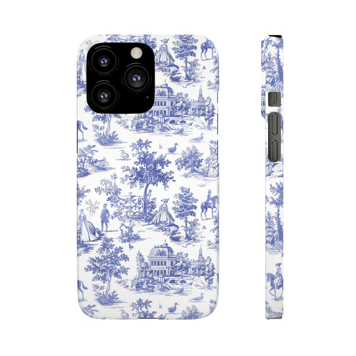Sleek Snap Blue French Toile Cute Phone Case for iPhone 16 15 14 13 12 11 X Xs Max Xr Pro Plus Samsung Galaxy S24 S23 S22 S21 S20 Note Ultra