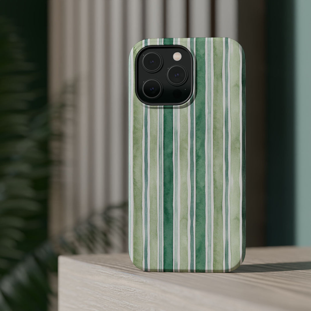 Aesthetic Tough Magsafe Green Stripes Watercolor Phone Case - For iPhone 17 Pro Max iPhone 16 Pro iPhone 15 Iphone 14 Plus 13 Pro 12 11 10 - Studio40ParkLane
