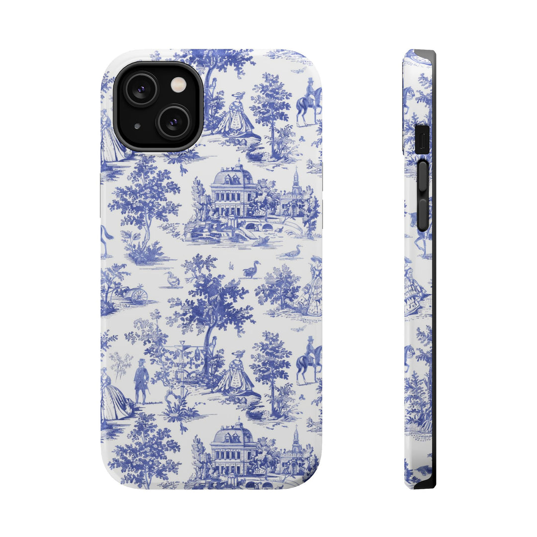 Blue Toile Magnetic Impact-Resistant Cute Phone Case for Iphone 16, iPhone 15 Pro Max Plus 14, 13, 12, 11 Gift for her - Studio40ParkLane