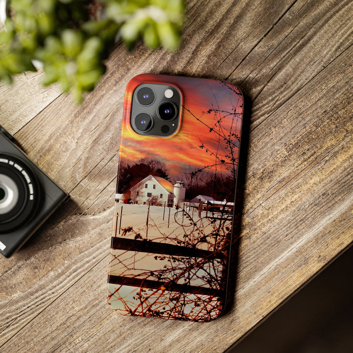 Slim Cute Phone Cases for Iphone - | iPhone 15 Case | iPhone 15 Pro Max Case, Iphone 14 Case, Iphone 14 Pro Max, Iphone 13, New England Winter Sunset - Studio40ParkLane