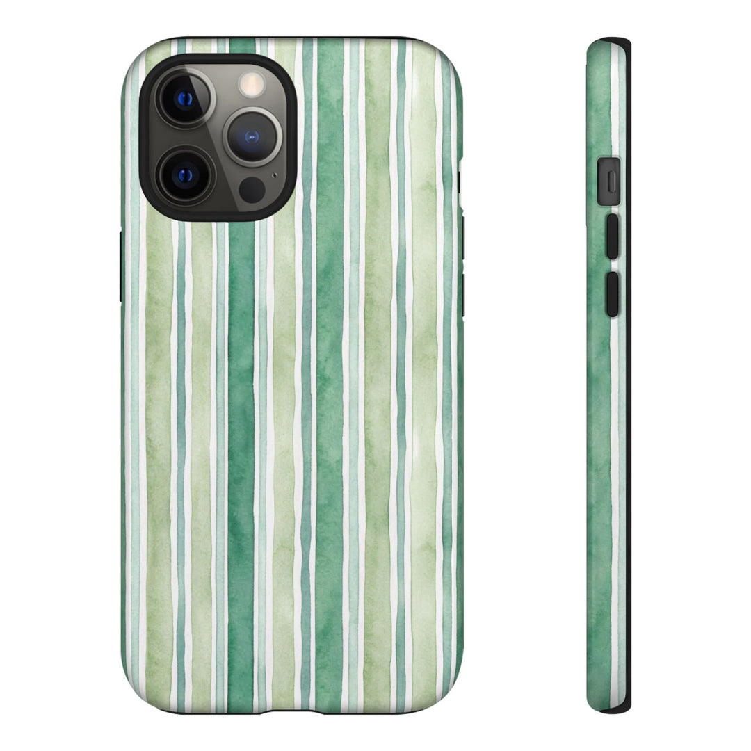 Aesthetic Tough Green Watercolor Stripes Premium Phone Case - For iPhone 17 Pro Max iPhone 16 Pro iPhone 15 Iphone 14 Plus 13 Pro 12 11 10 - Studio40ParkLane