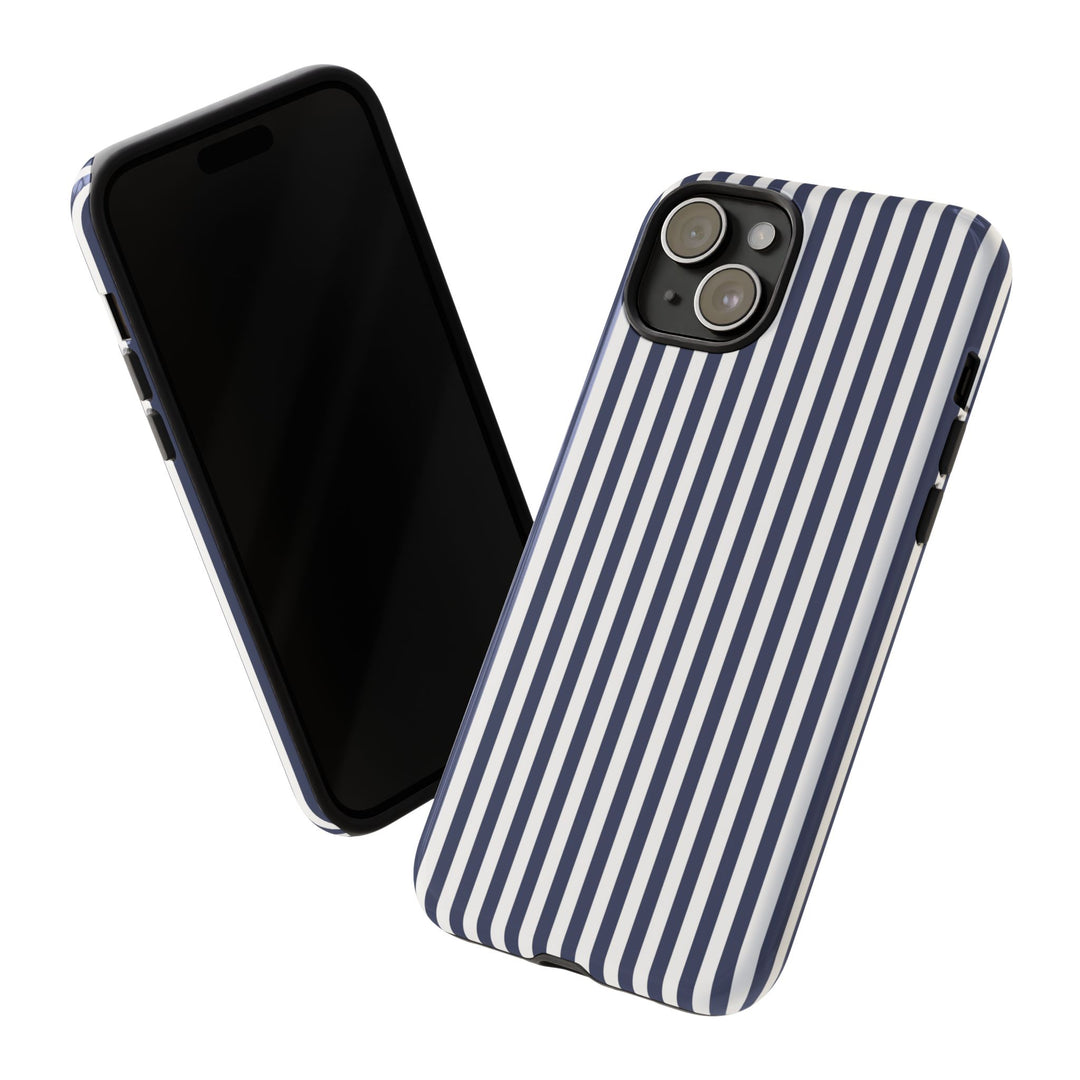 Tough Premium Navy Blue Stripes Phone Case Gift for Her - For Apple iPhone 16 Pro Max 16e iPhone 15 Pro iPhone Iphone 14 Plus 13 Pro 12 SE XR - Studio40ParkLane