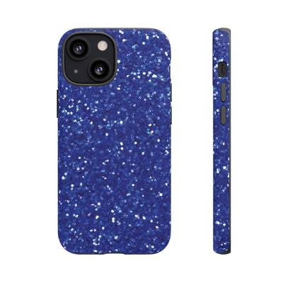 Chic Blue Faux Play on Glitter Effect Cute Phone Case, for IPhone 16 pro Max | Iphone 15, Iphone 14, IPhone 13 Case, 11 8 7, Samsung Galaxy S24, S23, S22, S21, 2 Layer Protection