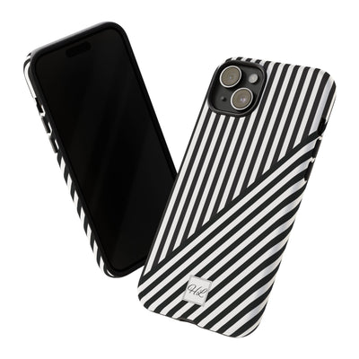 Custom Personalized Aesthetic Stripes Black White Tough Phone Case - For iPhone 17 Pro Max iPhone 16 Pro iPhone 15 Iphone 14 Plus 13 12 11 - Studio40ParkLane