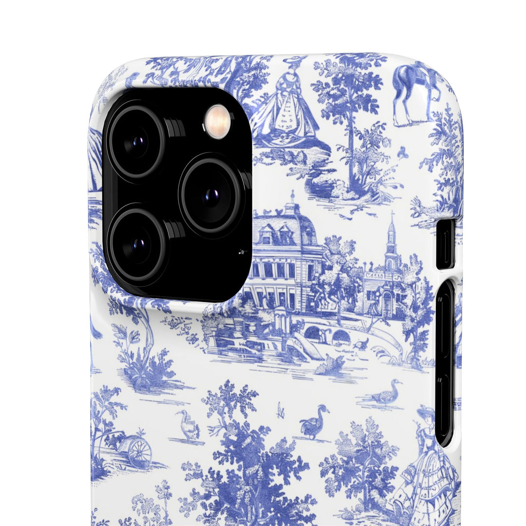 Sleek Snap Blue French Toile Cute Phone Case for iPhone 16 15 14 13 12 11 X Xs Max Xr Pro Plus Samsung Galaxy S24 S23 S22 S21 S20 Note Ultra