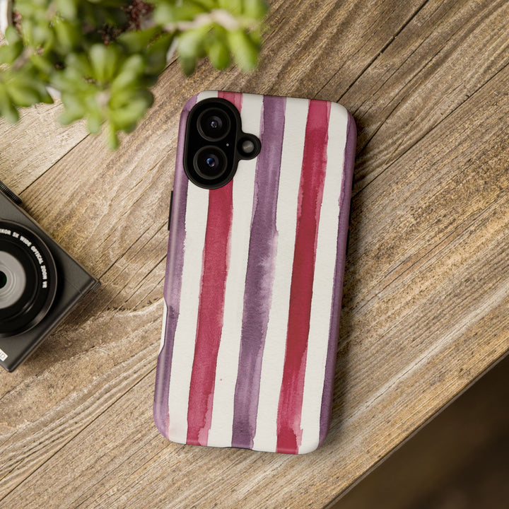 Tough Cute Wine Red Purple Stripes Phone Case, for IPhone 17 Pro Max | Iphone 17 Air, Iphone 16, IPhone 15, 14 13 12, Samsung Galaxy S26, S25, S24, S23 - Studio40ParkLane