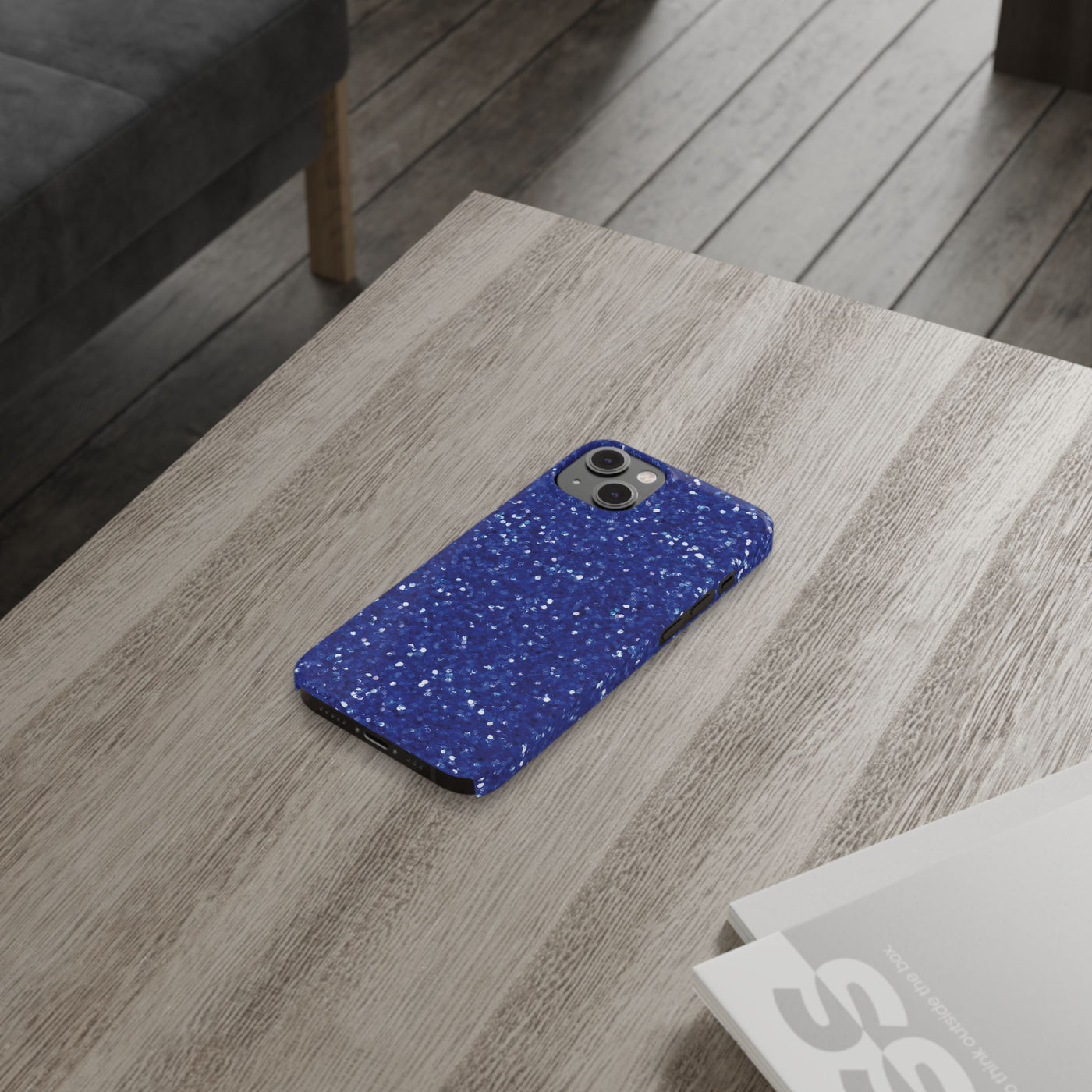 Slim Blue Muted Faux Play on Glitter Effect Cute Phone Cases for Iphone 16 Pro Max | iPhone 15 Case | iPhone 15 Pro Max Case, Iphone 14, Iphone 14 Pro Max, Iphone 13 12 11 8 7