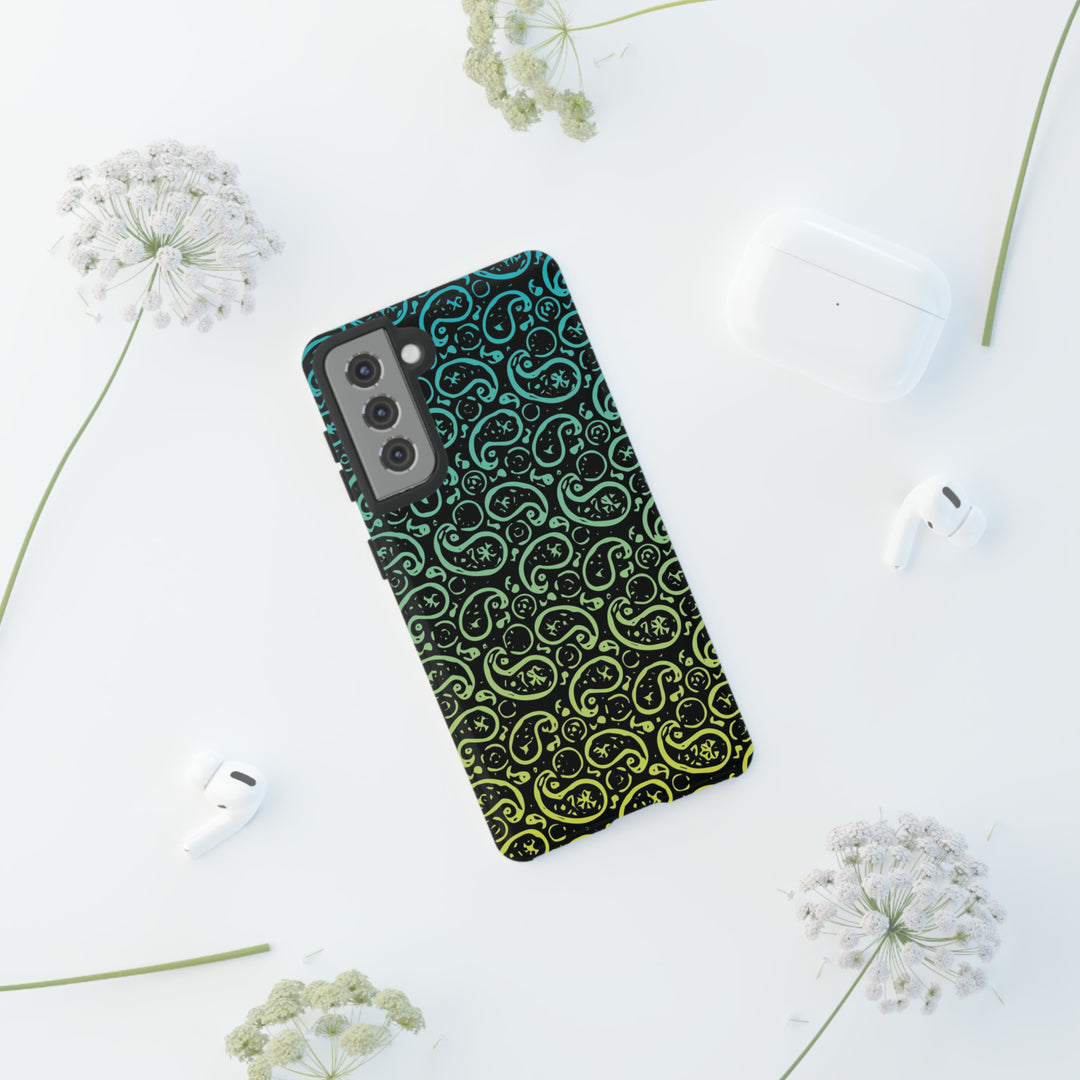Cute Samsung Phone Case | Aesthetic Samsung Phone Case | Paisley Blue Yellow Black | Galaxy S23, S22, S21, S20 | Luxury Double Layer | Cool - Studio40ParkLane