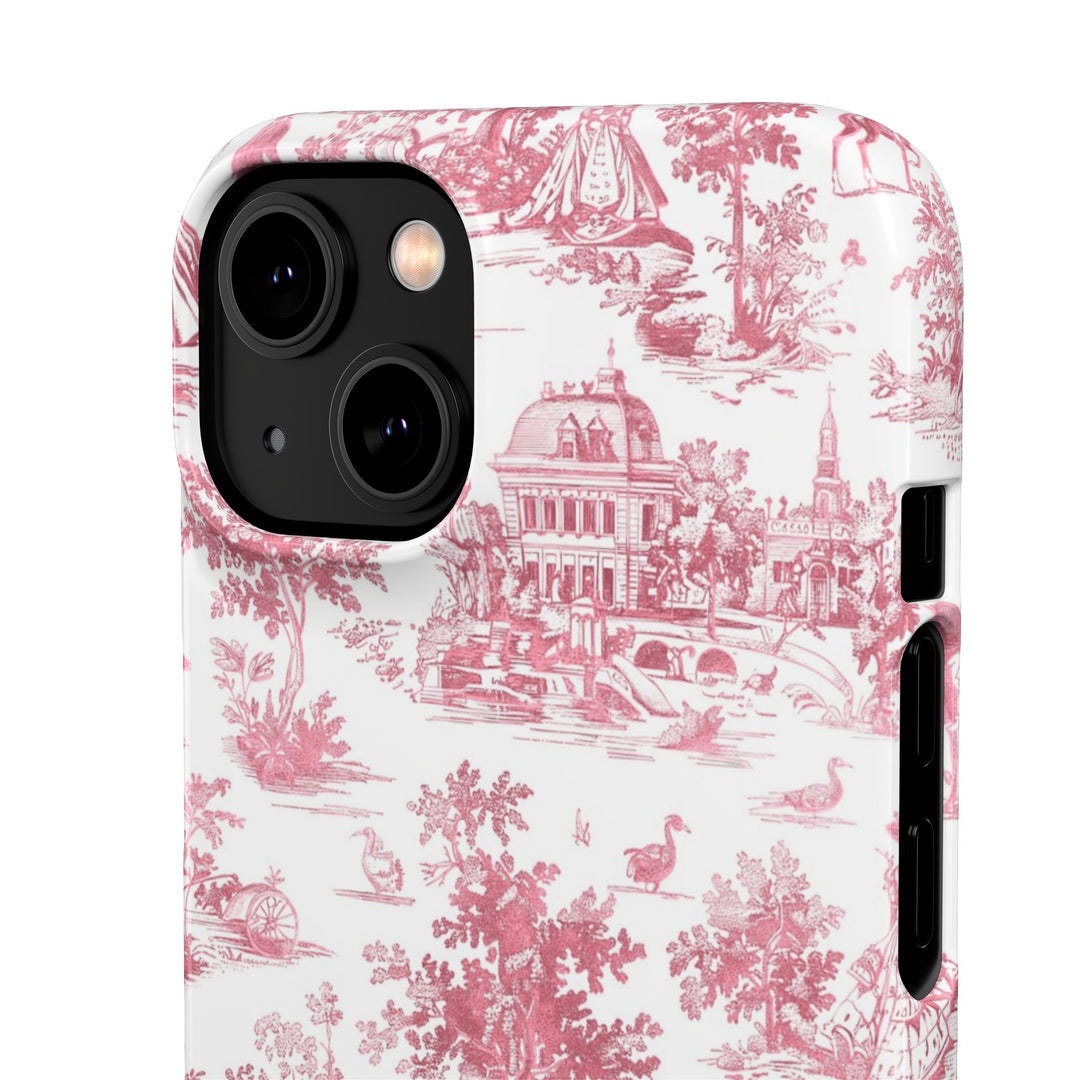 Sleek Snap Pink French Toile Cute Phone Case for iPhone 16 15 14 13 12 11 X Xs Max Xr Pro Plus Samsung Galaxy S24 S23 S22 S21 S20 Note Ultra